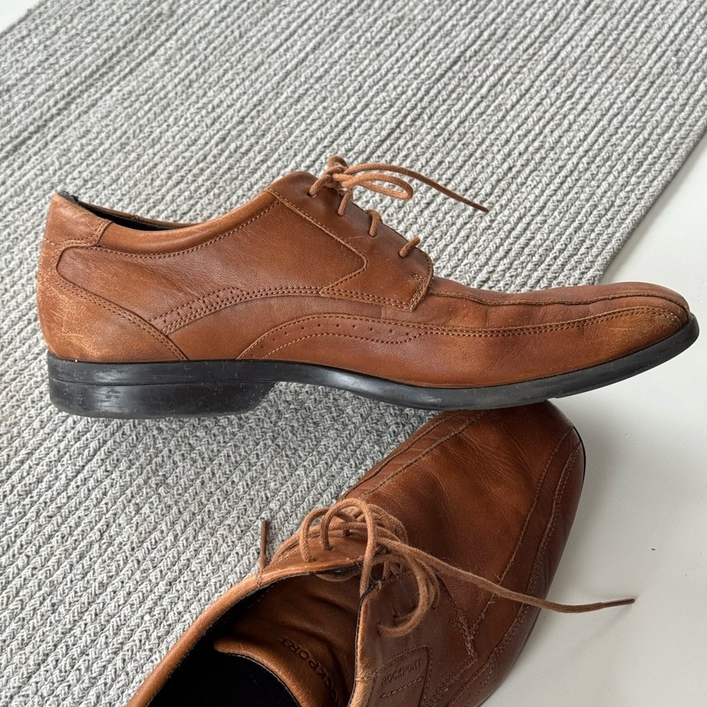 Rockport Cognac Brown Genuine Leather Tie Oxfords Dress Shoes Size 11